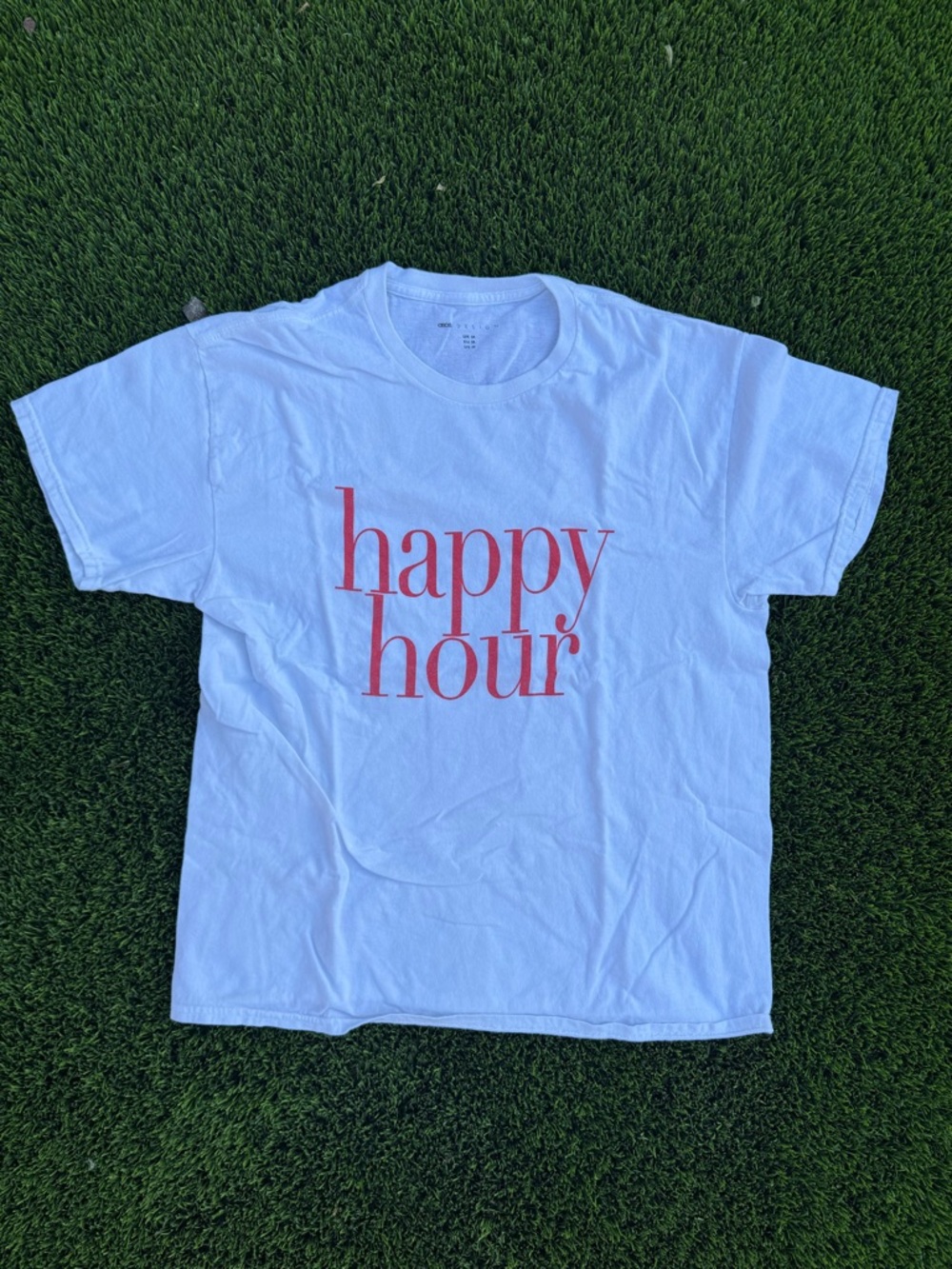 ASOS Design White "happy hour" Graphic Tee - Red Text